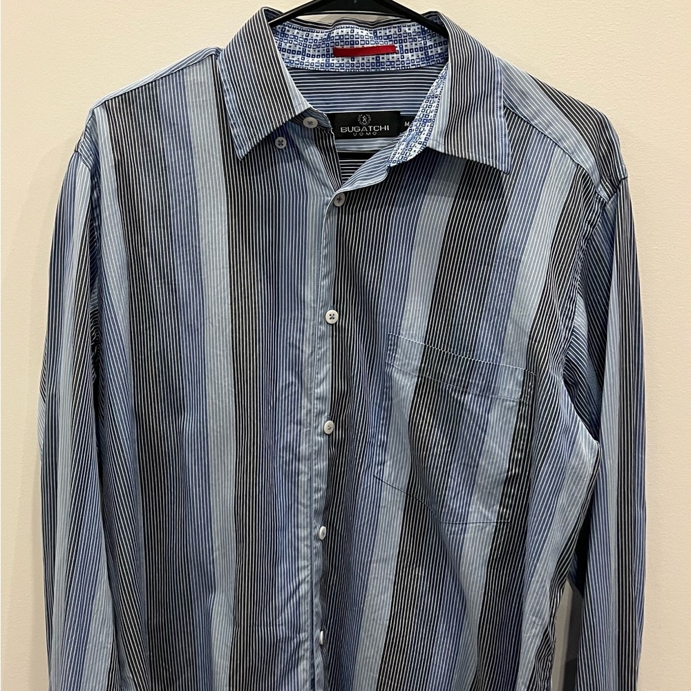 Bugatchi Uomo Striped Button Down Shirt Blue Long Sleeve Men’s M